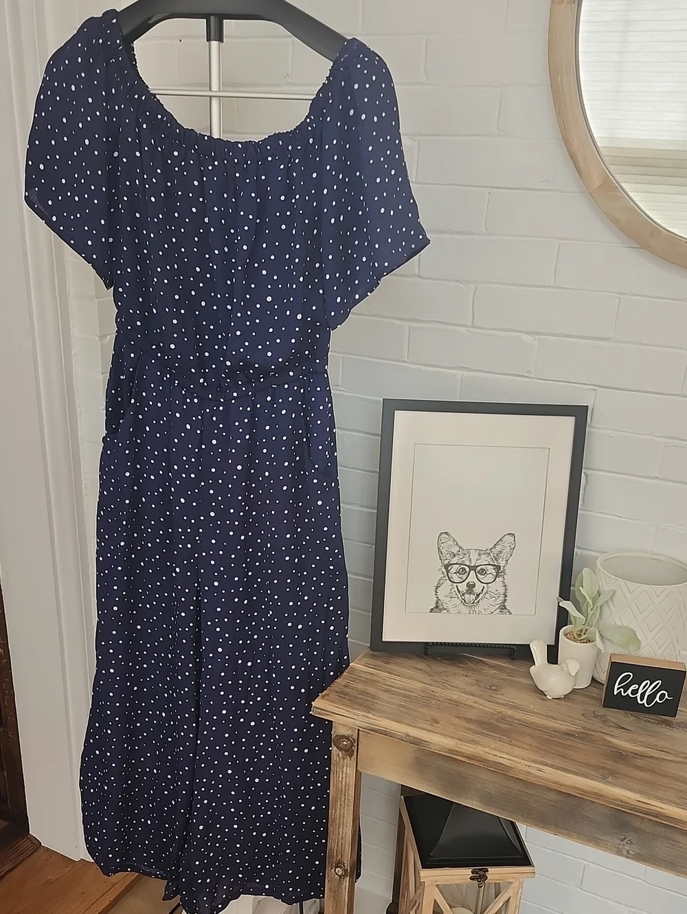 Navy Polka Dot Romper, Womens 8